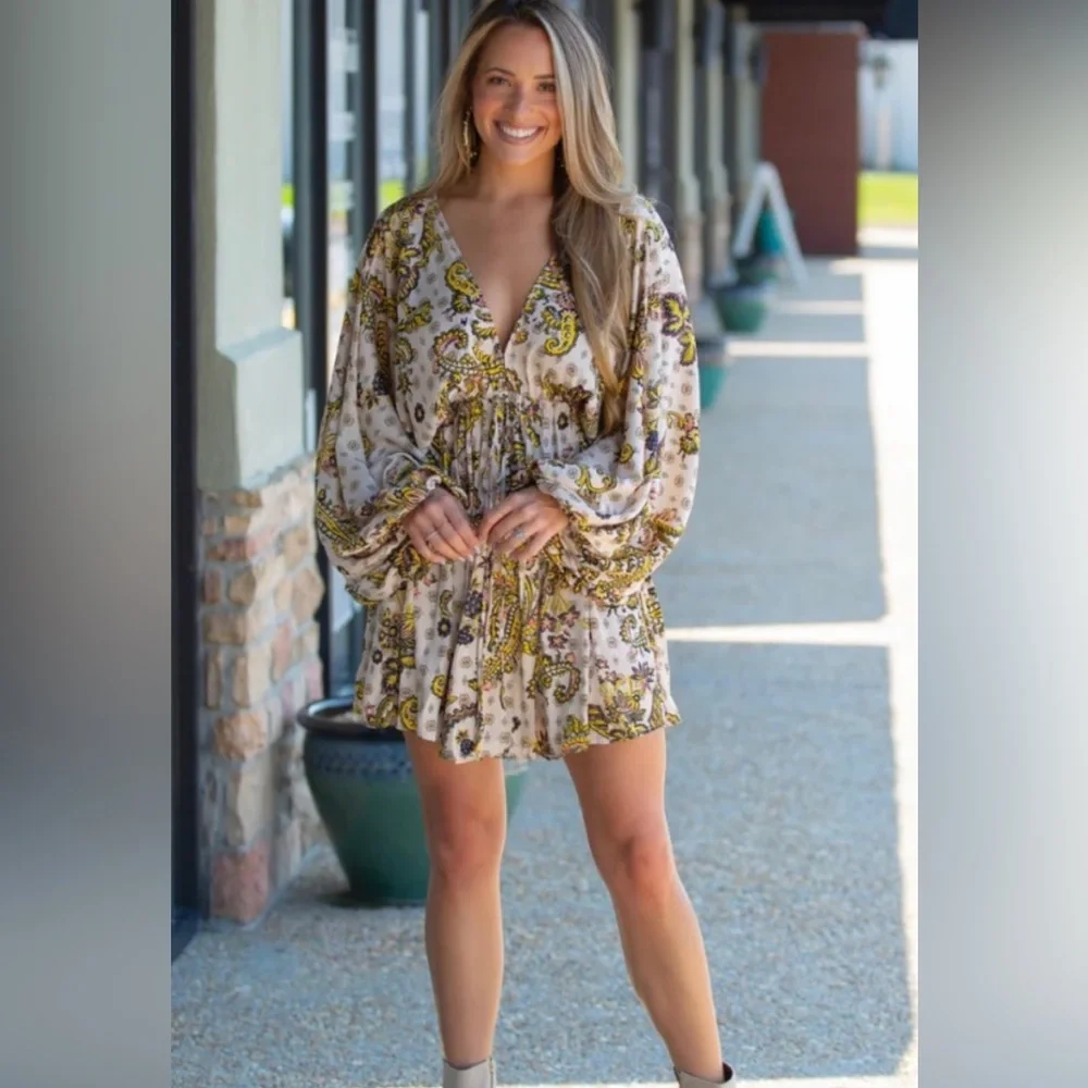 FREE PEOPLE Arzel Mini Dress in Tea Combo NEW - Picture 7 of 7